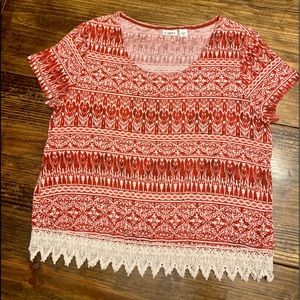 Cato Women’s Red/White Short Sleeve Top (L)